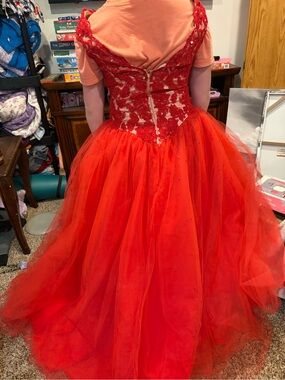 B Darlin Vibrant Red Floral Lace Tulle Gown for Girls